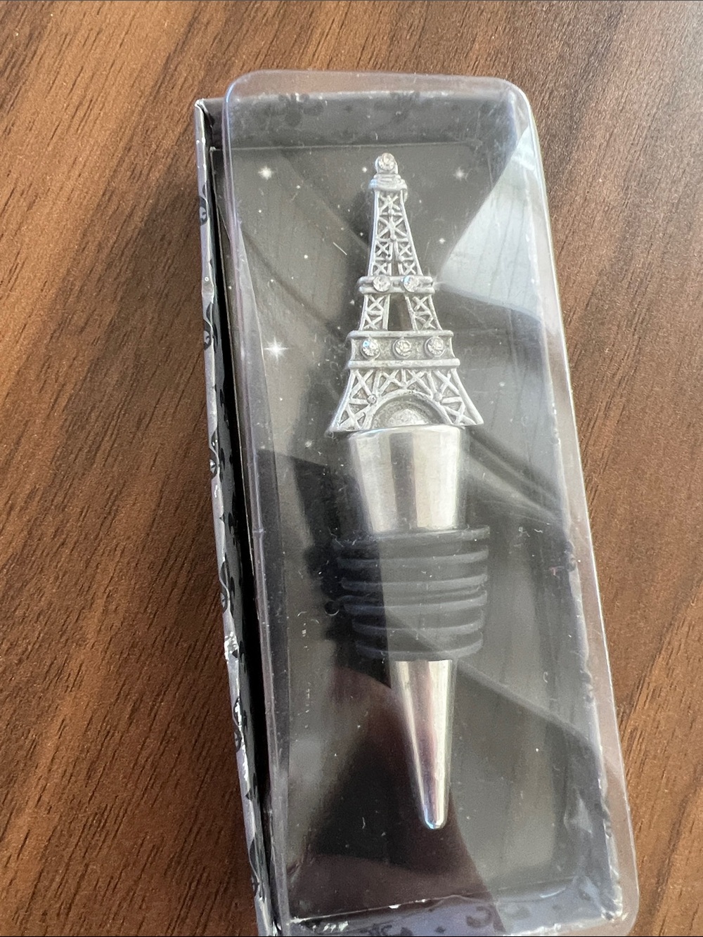 Silver Eiffel Tower Wine Stopper - Decorative Black Accent